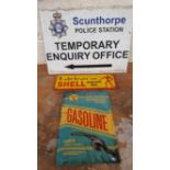 An alloy Scunthorpe Police sign, 30 x 41 cm, and five reproduction signs (6).