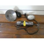 A vintage motorcar windscreen pillar mounted lamp/rear view mirror, diameter 15cm, removed from a