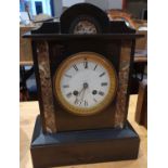 A Victorian black slate mantle clock with French movement 30cm
