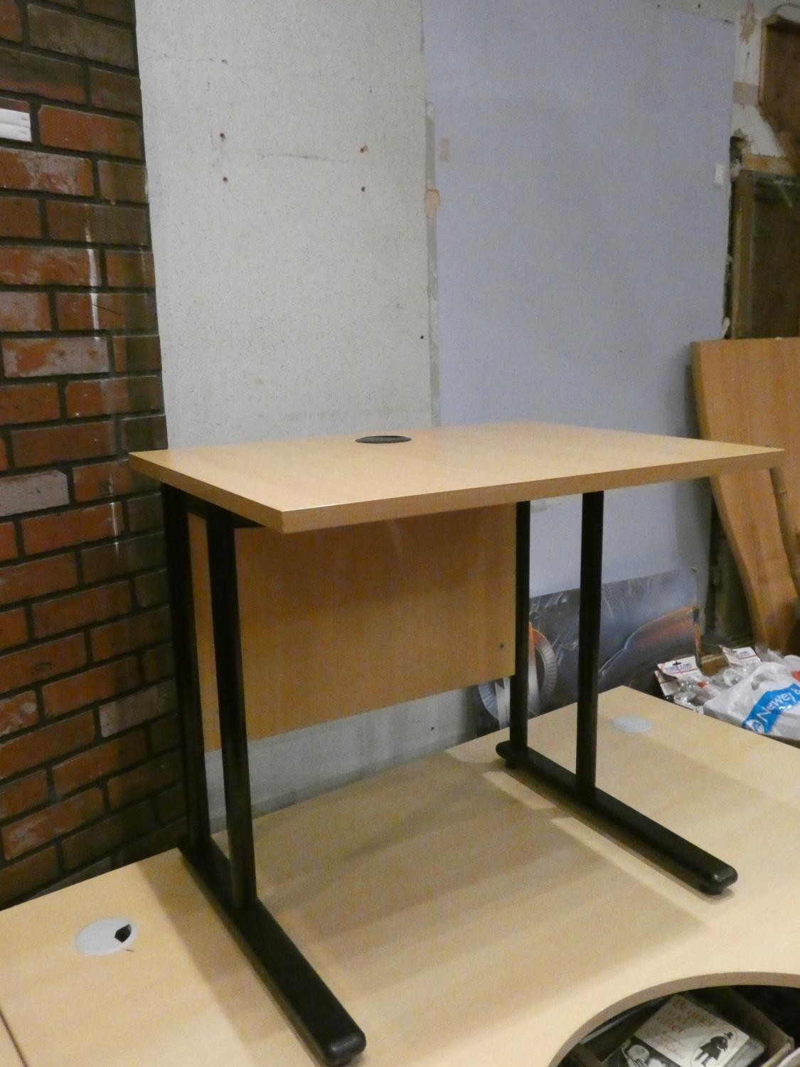 A flatpack beech laminate corner office desk (width-160cm depth-100cm) together with a matching - Image 2 of 2