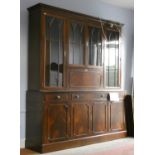 A mahogany display cabinet the upper section with central drinks cabinet, astragal glazed doors