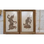 A pair of Indian Batik prints on silk, 49 x 28 cm and A Chinese wood block print (3)