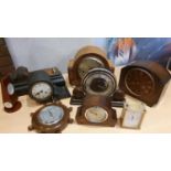 A collection of clocks to include an Edwardian mahogany mantel clock with enamel dial (2)
