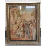 An Edwardian religious tapestry, 75 x 60 cm, a pair of 19320/30 tapestries, a sampler and another