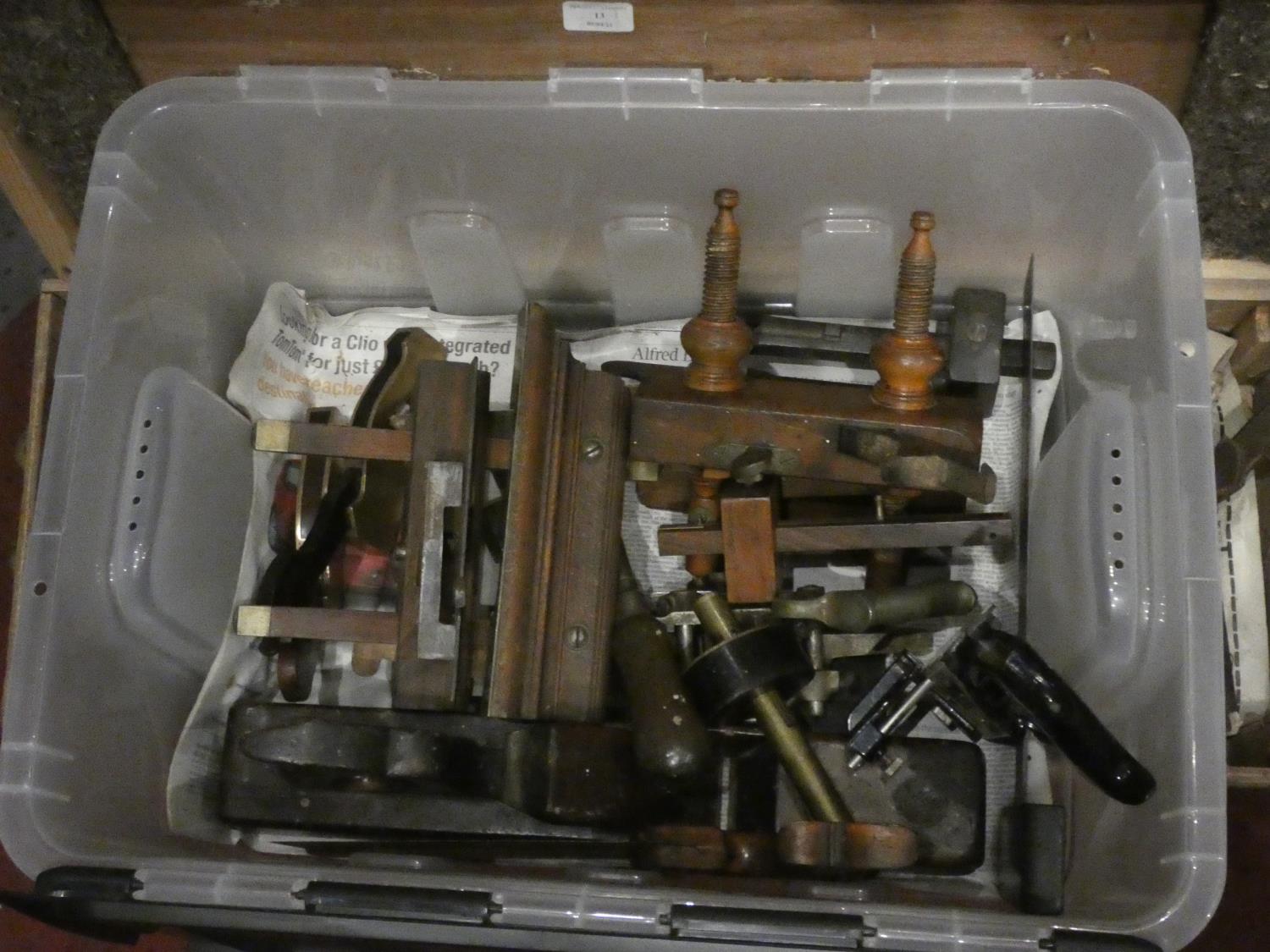 A collection of vintage wood workers tools in a scratch built wooden chest including-block planes, - Image 3 of 3