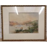 W. Fowler, Italian lake scene, dated 1852, watercolour, Ernest Broadhead a pair of farmyard