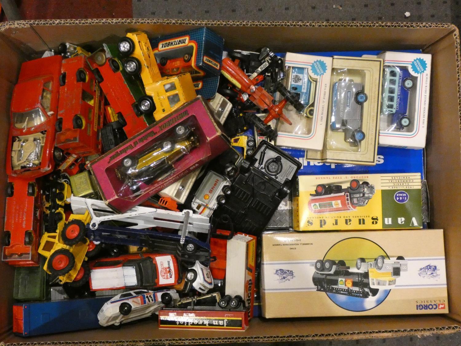 A collection of play worn die-cast models including- matchbox superkings togther with boxed modern
