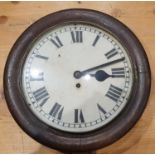 An early 20th century 12" dial Fusee Wall clock with white enamel dial with Roman numerals, the