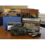 A Fidelity transistor radio, a Roberts transistor radio, boxed Nippon calculators, an early BT