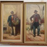 Valente, vegetable seller, oil on canvas, 60 x 29 cm and another by the same hand (2).