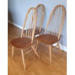 A set of 3 Blonde beech and elm Ercol high Windsor back armchairs, stamped BS over 1960, 11, 2056