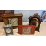 A 1920's red chinoiserie mantle clock and 3 other mantle clocks