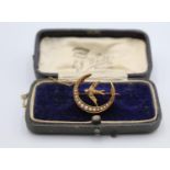 A Victorian 15ct gold and half pearl brooch, Chester hallmark, no date letter, in the form of a