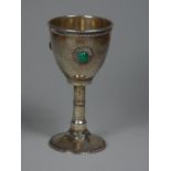 An Israeli silver goblet, by Stanetzky, with applied wirework and semi-precious stones, chased