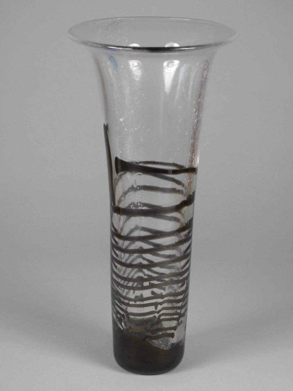 Andrew Sanders, glass vase with black lines, engraved taitome '83 on base, height 25 cm - Image 2 of 4