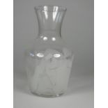 Unknown, a collection of three glass vases with frosted deign of a woman, man and grass, height 20