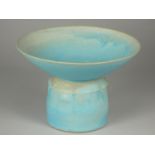 Nick Booth, a large flared vase with bulbous base, blue glaze finish , impressed marks, height 14