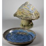 Louis Richwald, a blue glazed plate, with applied fish, engraved on base, diameter 26 cm, together