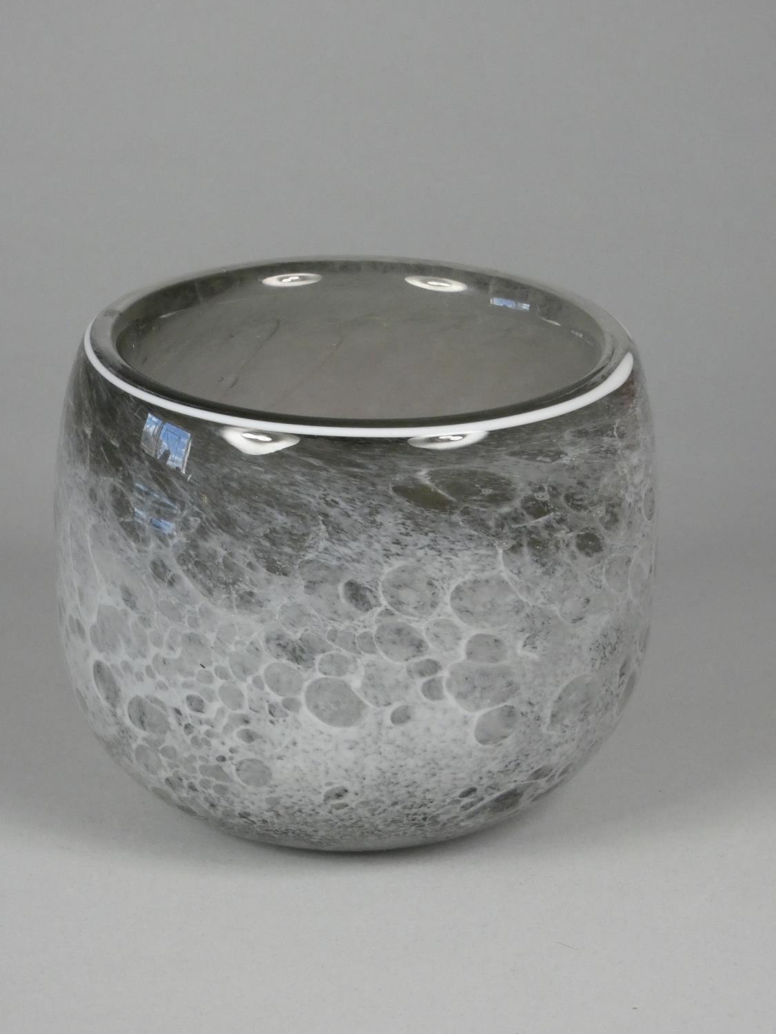 Andrew Sanders, a collection of three glass bowls with grey and black bubble design, engraved - Image 4 of 7