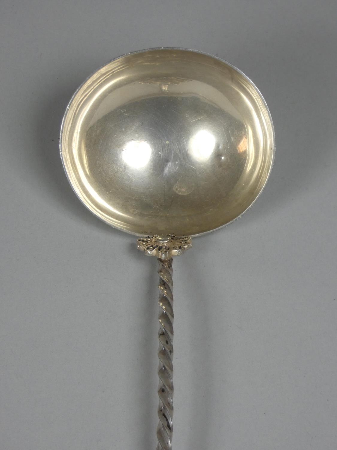 A Maltase silver ladle, bearing control marks point 875 standard with twist stem and Maltase cross - Image 3 of 4