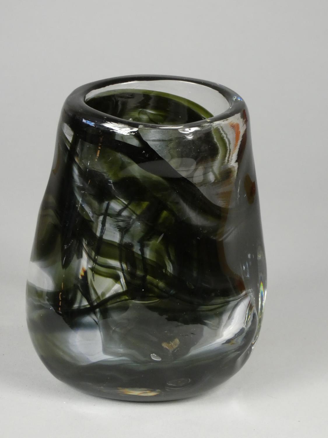 Geoffrey Baxter - Whitefriars - Knobbly range vase with black and green detail, height 14 cm