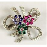 A silver and paste floral spray brooch, by R.S.W. Birmingham 1968, set with red, blue, green and