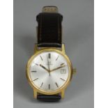 Omega; a gold plated gentleman's manual wind date wristwatch, cal 1030, the silvered dial with