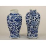 A Qing dynasty Chinese blue and white baluster vase, with six character mark to base, 18 cm together