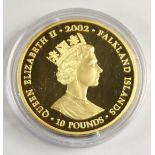 A 5oz Golden Jubilee 2002 22ct gold plated silver limited edition proof £10 coin, by Westminster,