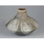 Tim Andrews, a grey glazed raku vase with crackle detail, height 15.5 cm