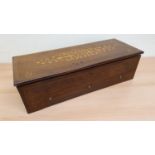 Lecoultre and Falconnet Key wind Quatre overture musical box, rosewood and boxwood inlay, 2