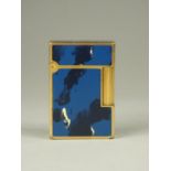 A Dupont 'Laque De Chine' gold plated and blue lacquer inlay lighter, stamped 80JSV54