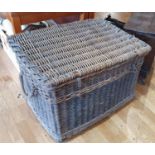 Jon Gresham wicker skip basket, 94 x 65 x 60 cm, together with a stage outfit. Used to transport his