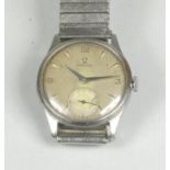 Omega; a stainless steel gentleman's manual wind wristwatch, 15 jewel, cal 265, the silvered dial