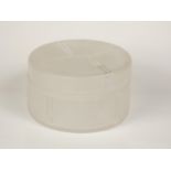 Unknown, a frosted glass trinket holder with lid, line and dot detail, diameter 10cm