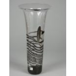 Andrew Sanders, glass vase with black lines, engraved taitome '83 on base, height 25 cm