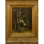 Continental school, early 19th century, Berry pickers in wooded glade, oil on oak panel,