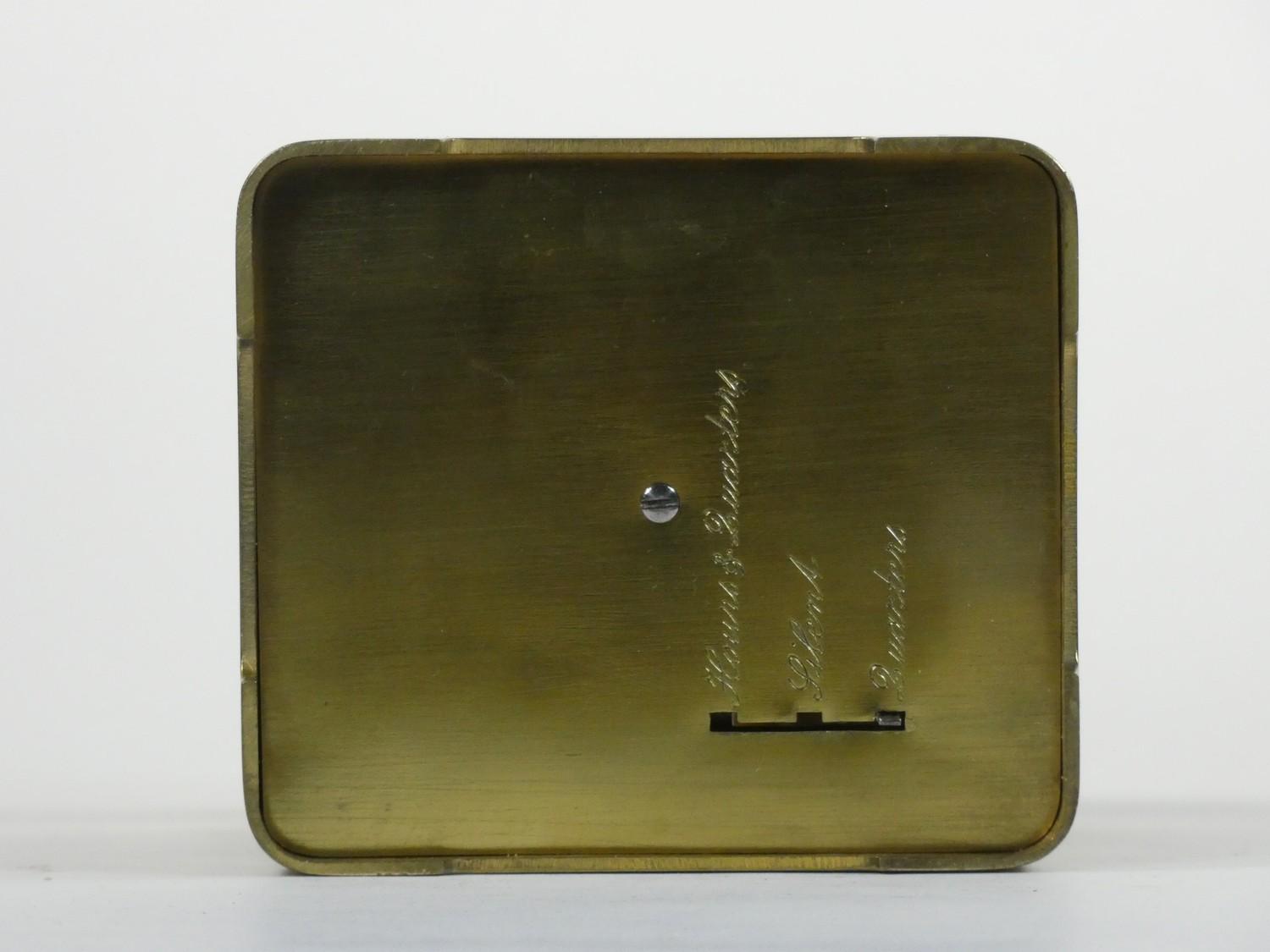 A brass carriage striking, repeating and alarm clock, the white enamel dial unsigned, subsidiary - Image 6 of 6