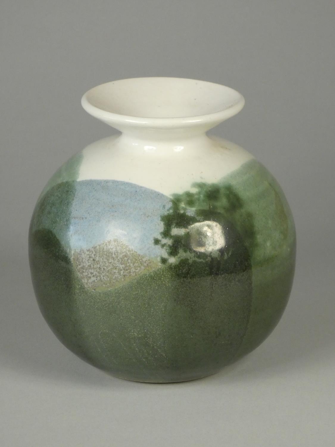 Syl and Ray Marco white ceramic vase, with green and blue glaze, impressed mark on base, height 13.5 - Image 3 of 4