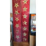 A pair of red and gold star illuminated panels, 226cm and a W. Button & Co arcade game stand, c.