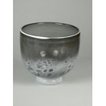 Andrew Sanders, a collection of three glass bowls with grey and black bubble design, engraved