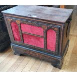 A 19th century barrel organ with boxwood inlaid case, playing a 50 cm barrel, label stating 10 tunes