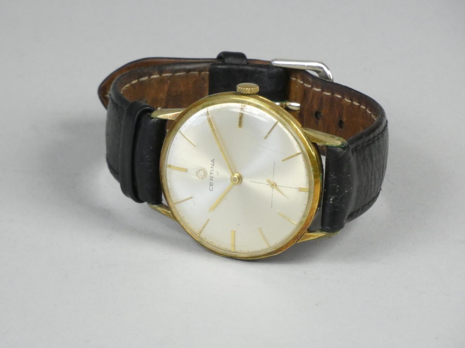 Certina, a gentleman's gold plated manual wind wristwatch, silvered dial with baton markings, case - Image 2 of 3