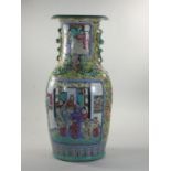 A large Chinese famile verte baluster vase, (damaged and badly repaired), decorated with pastoral