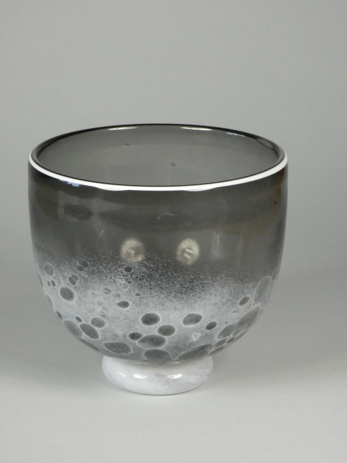 Andrew Sanders, a collection of three glass bowls with grey and black bubble design, engraved - Image 3 of 7