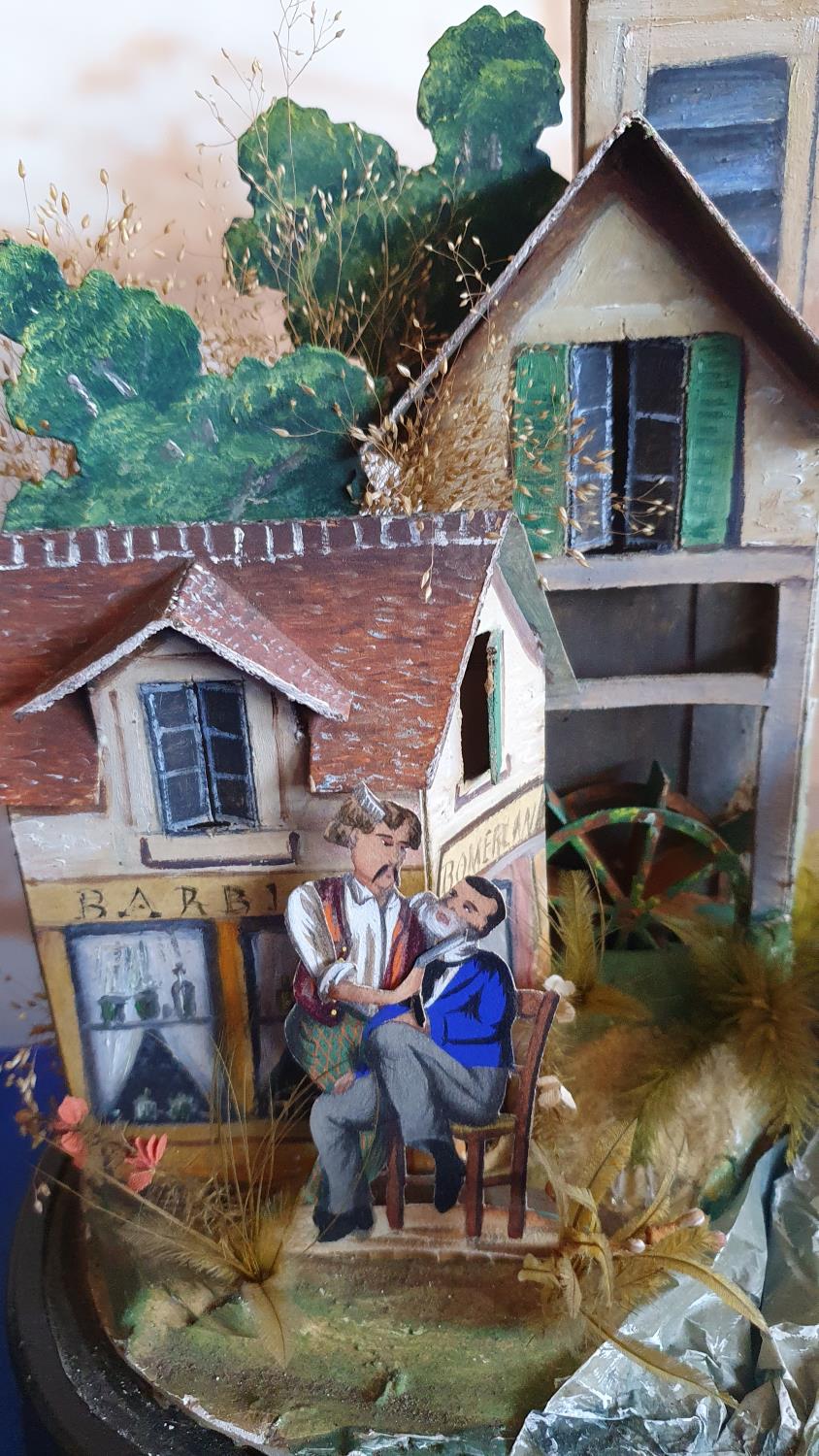 A Victorian musical automaton diorama, modelled as a rotating watermill, with a barber shaving a man - Image 2 of 5