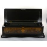 A 19th century swiss music box in burr walnut and ebonised case, with 2 comb movement numbered