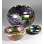 Claudio Pulli (Italian), a poly-chrome glaze bowl, height 15 cm, diameter 20 cm, together with two