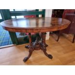 A Victorian walnut, burr walnut and boxwood inlaid oval side table, 104 x 62 cm.