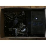 A Sony Playstation console together with two Sony Playstation 2 complete with a selection of